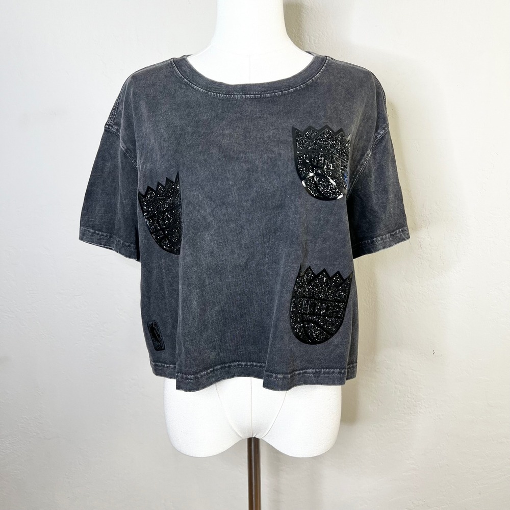 Sacramento Kings Crop T-Shirt Pro Standard NBA Womens Size S Washed Black New